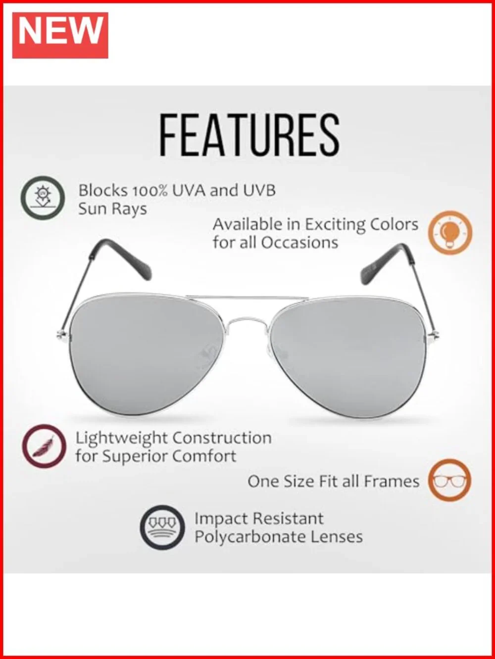 4-Pack Aviator Sunglasses, 100% UV Protection, Unisex, Polycarbonate Lenses